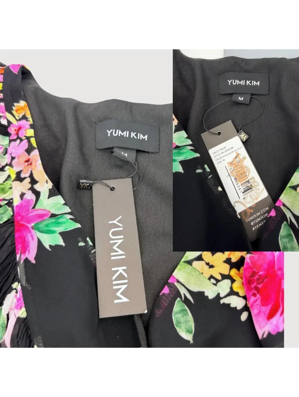 Yumi Kim Hailey Floral Mini Dress Black Silk Feel NWT M - Picture 4 of 9